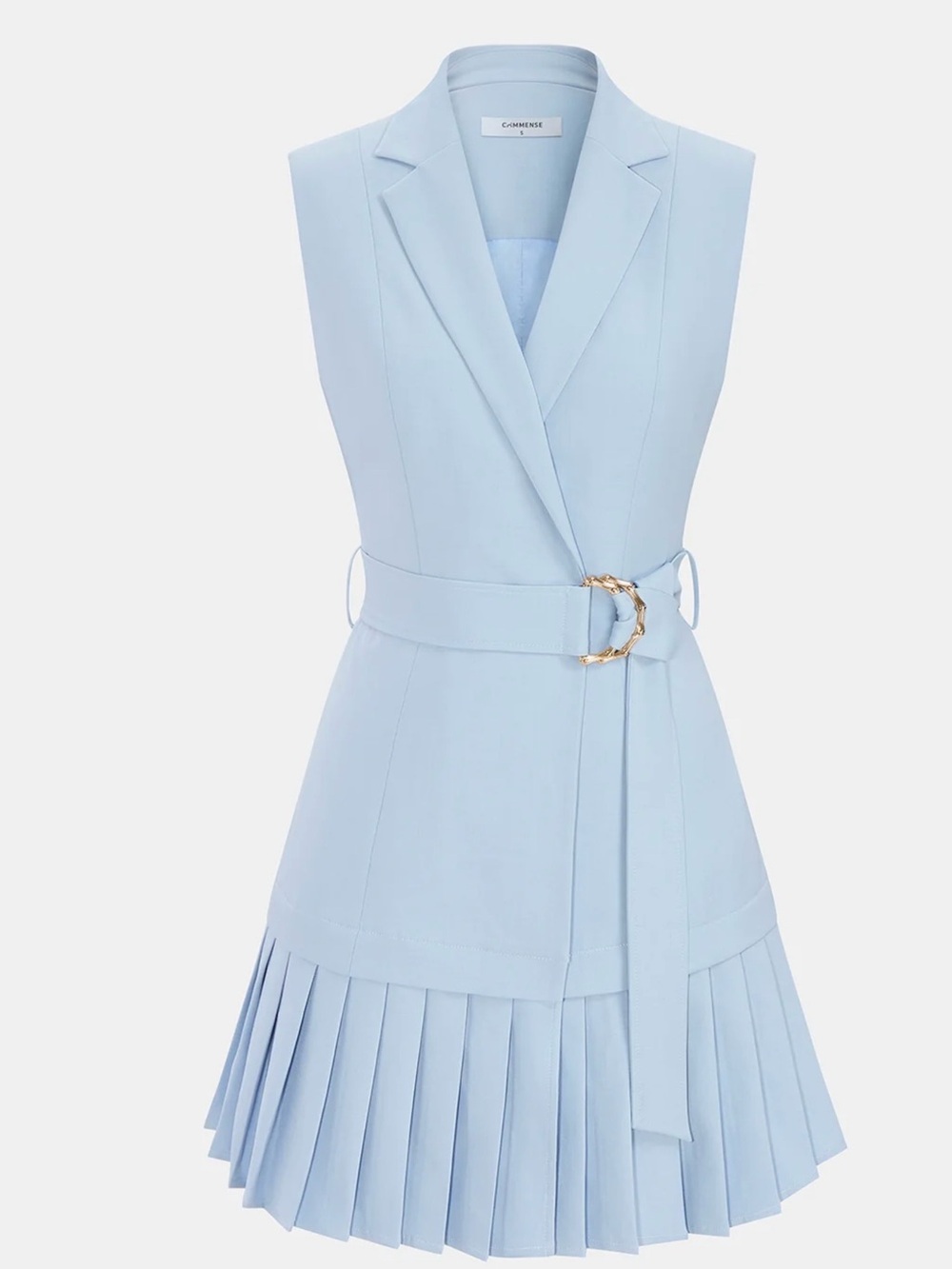 Commense Sleeveless Belted Pleated Blazer Mini Dress - Blue - XL - Picture 3 of 6